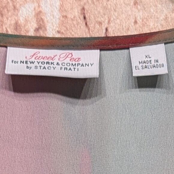 Sweet Pea Multi  Color V-Neck With Ruffle Long Sleeve Blouse Size XL - Picture 5 of 7